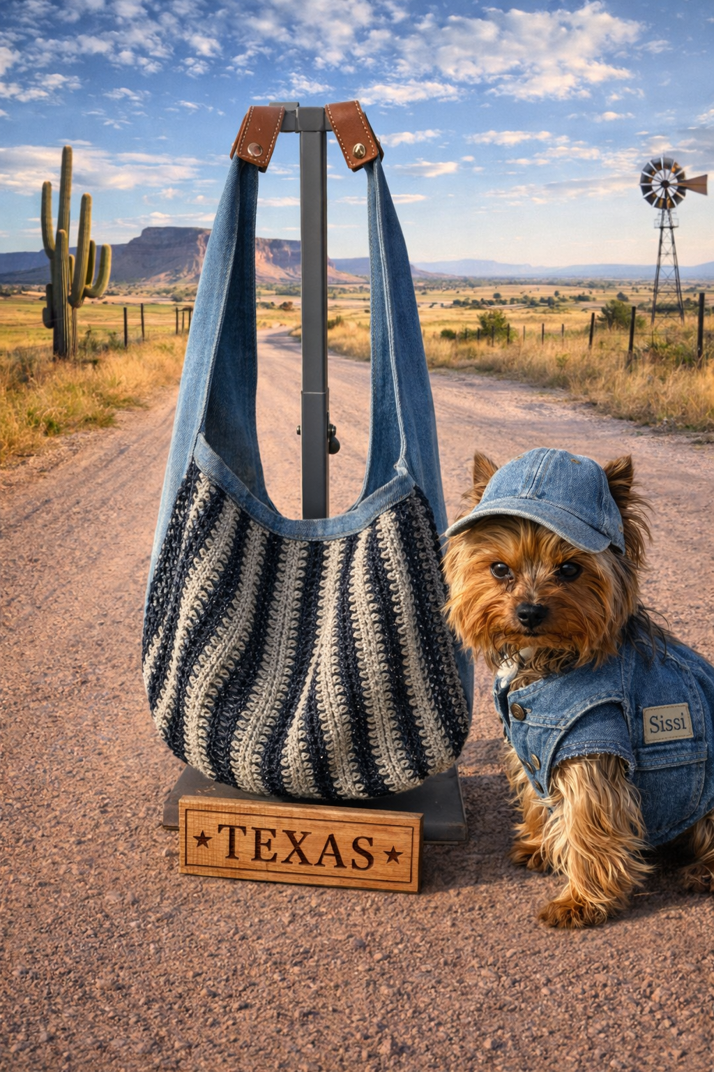 Le Texas – Sac Hobo Crochet Denim